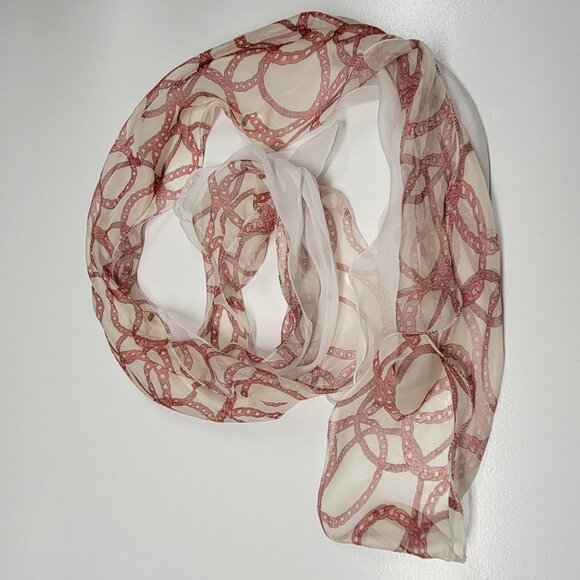 White and Cream Scarf- Chain Link Print Rectangular Scarf - Picture 5 of 7